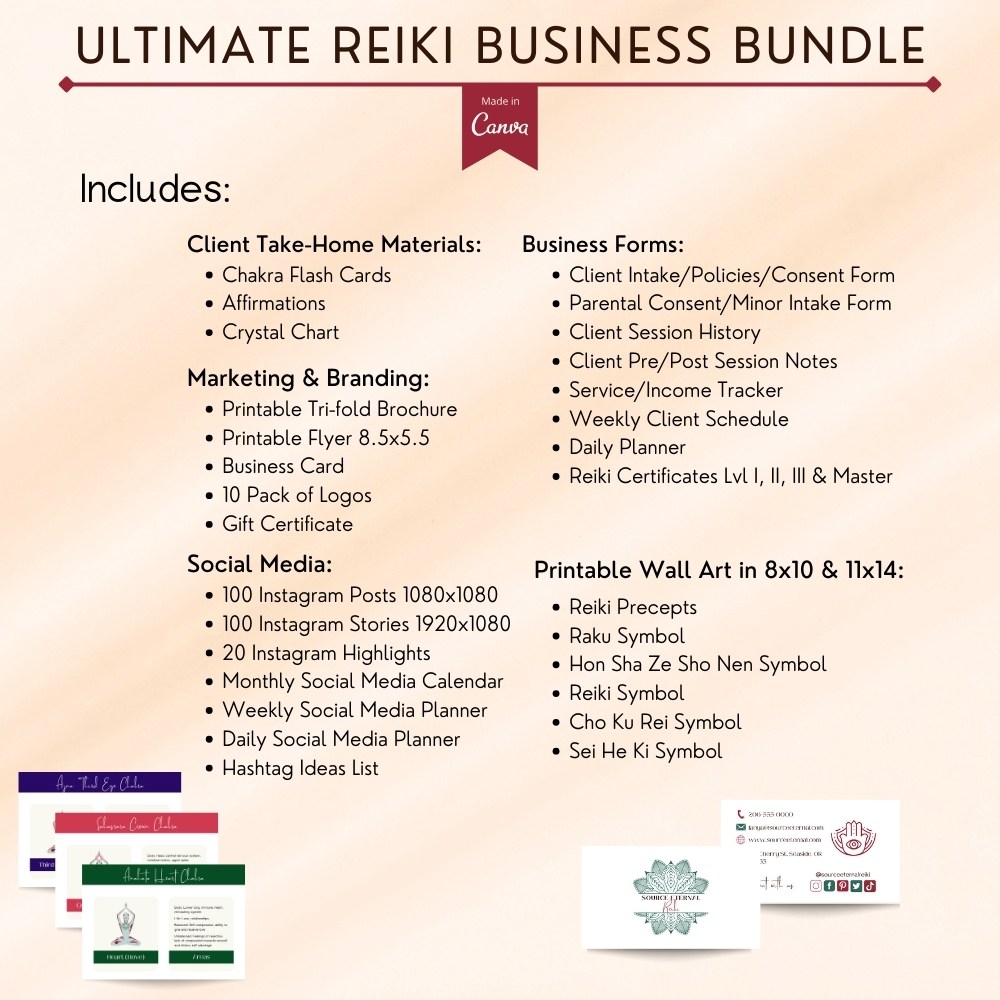 Reiki Business marketing and social media templates for Canva